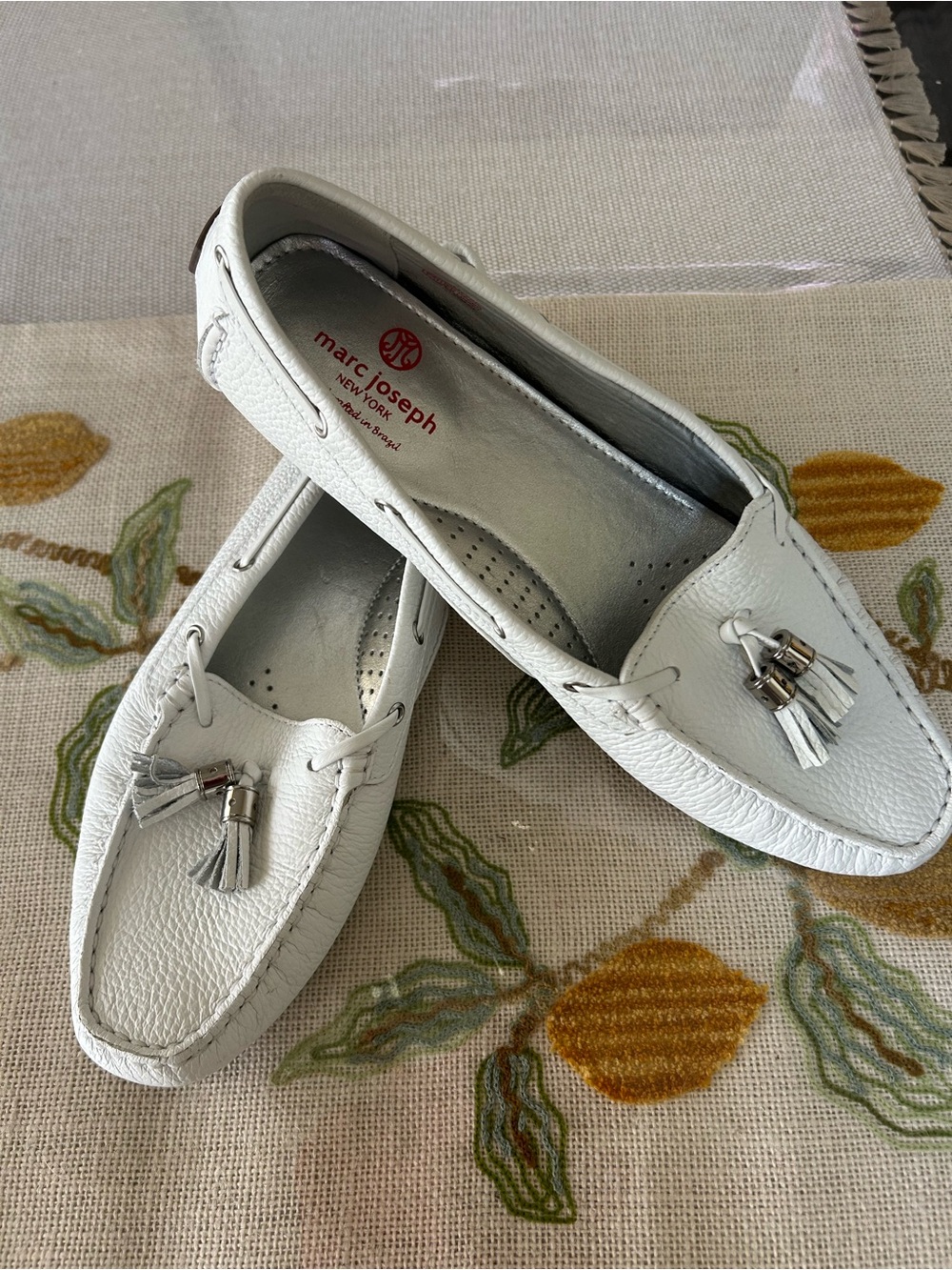 Marc Joseph White Leather Tassel Driving Loafers